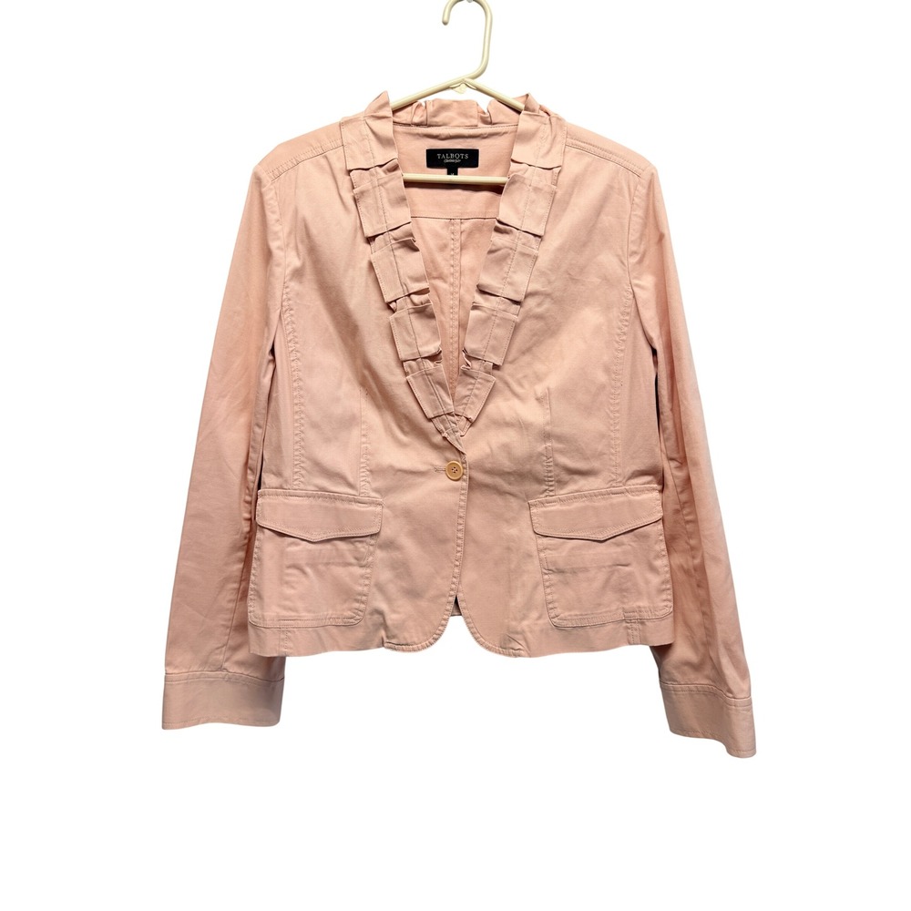 Talbots Blazer Ruffle Trim Size 14 Peach Pink Women Career Casual Classy